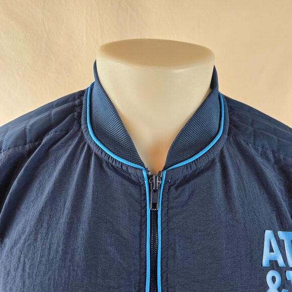 AT&T Jacket Mens Large Navy Blue Nylon Bomber Logo Employee Uniform Windbreaker - Picture 2 of 10